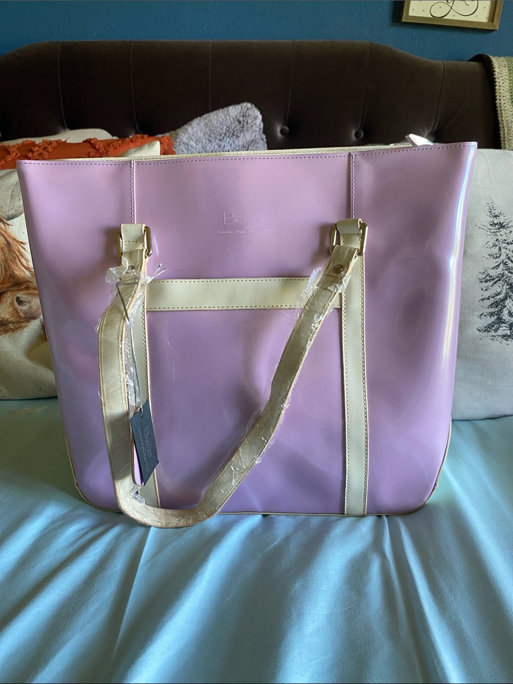 Beijo Lavender Tote with Cream Trim and Straps